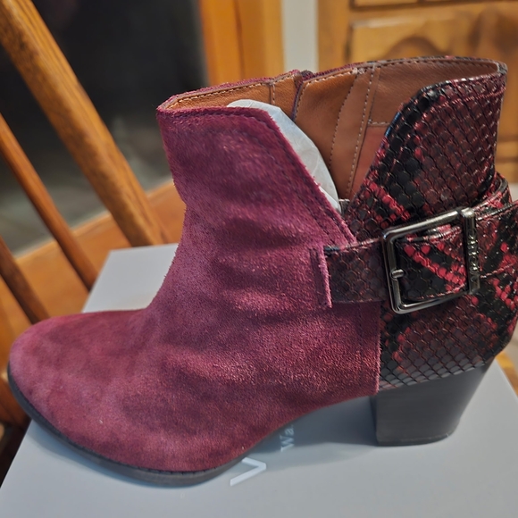 Vionic Shoes - Vionic Plum Suede Ankle Boots with Snakeskin Accent